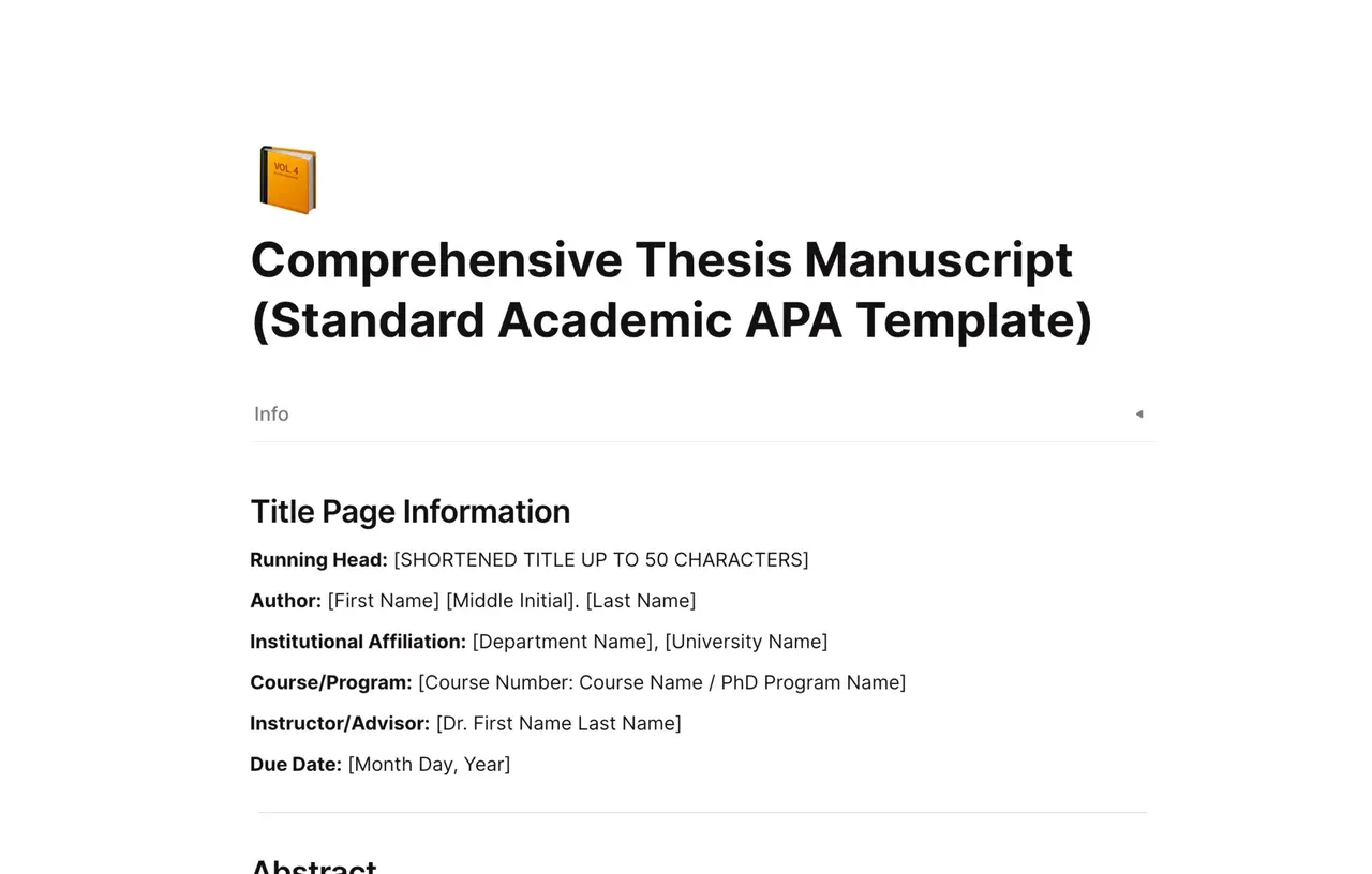 A professional APA 7th edition thesis manuscript layout in AFFiNE, showing title page, abstract structure, and organized academic headings.