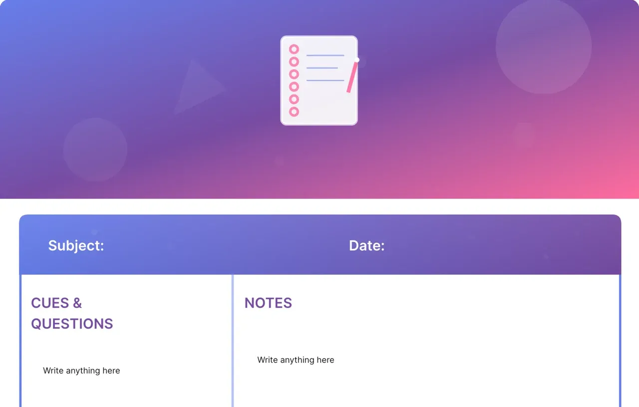 Modern Gradient Cornell Notes Notebook Template for colorful and dynamic note-taking