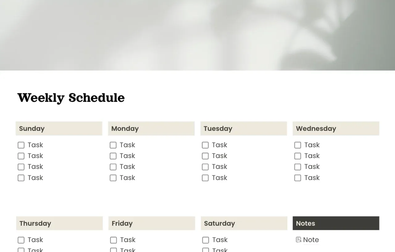 Simple weekly schedule template with organized time blocks for efficient task management and improved productivity