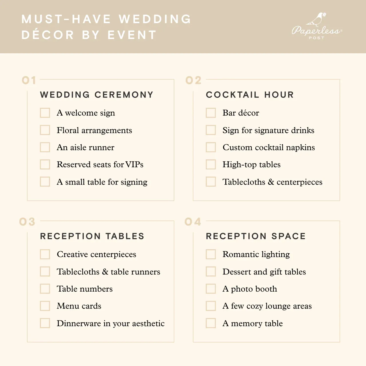 Wedding Decor Checklist