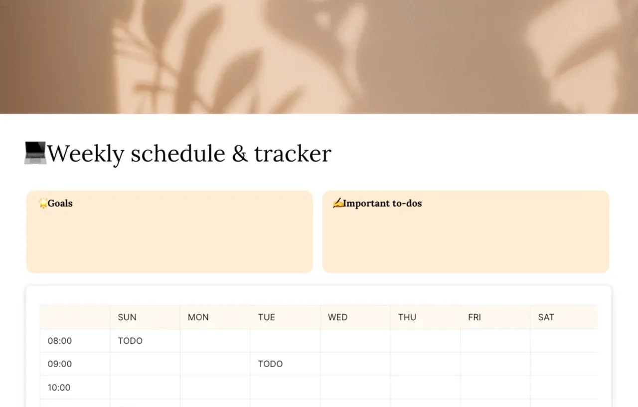AFFiNE weekly schedule and productivity tracker template displaying organized time blocks, task lists, and progress tracking sections for effective time management and productivity optimization
