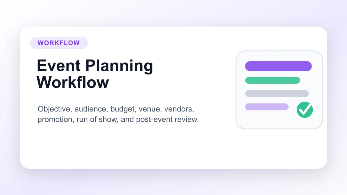 Event planning workflow from objective and audience to post-event review