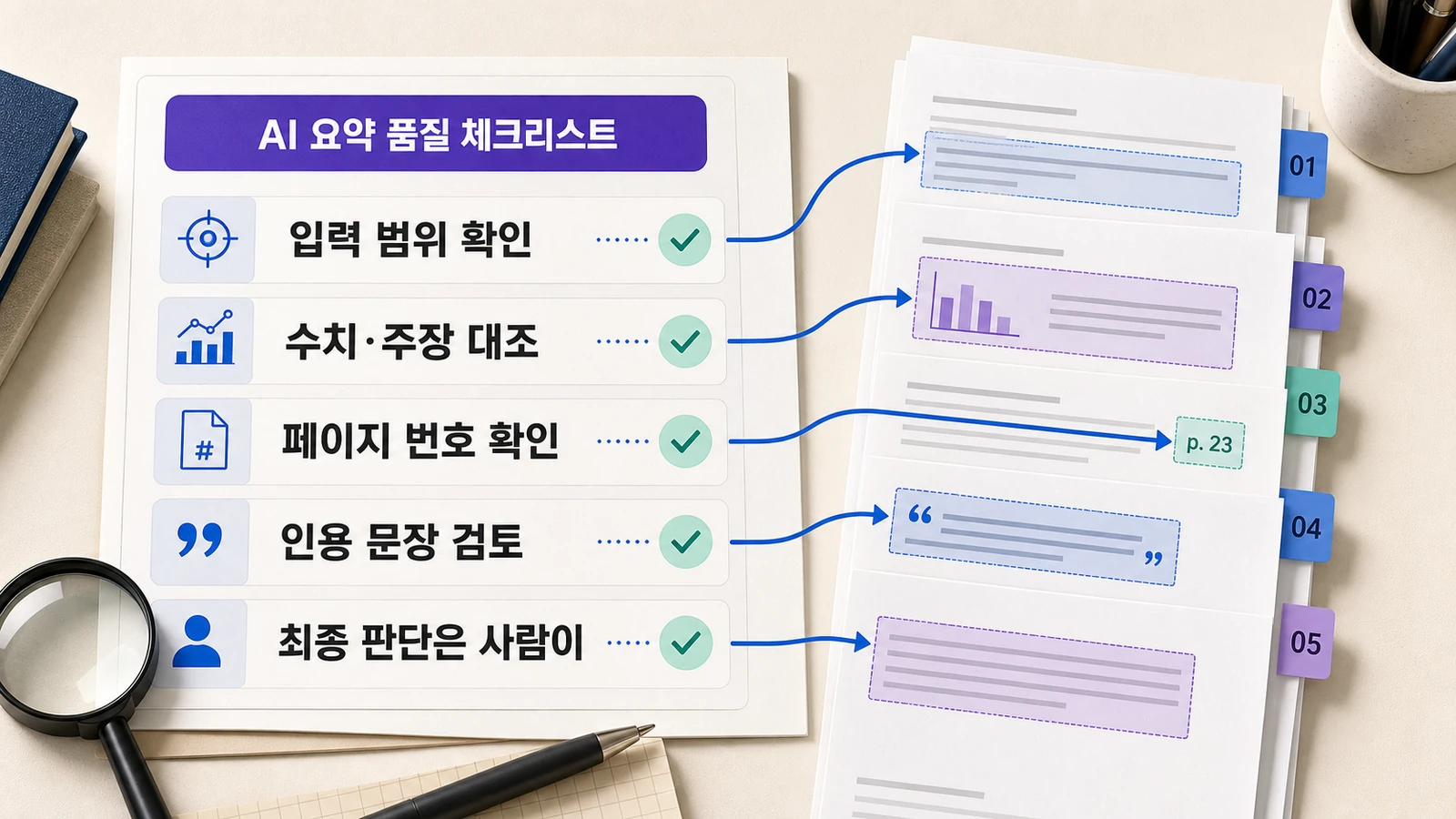 AI PDF 요약에서 입력 범위, 수치와 주장, 페이지 번호, 인용 문장, 한계를 확인하는 체크리스트