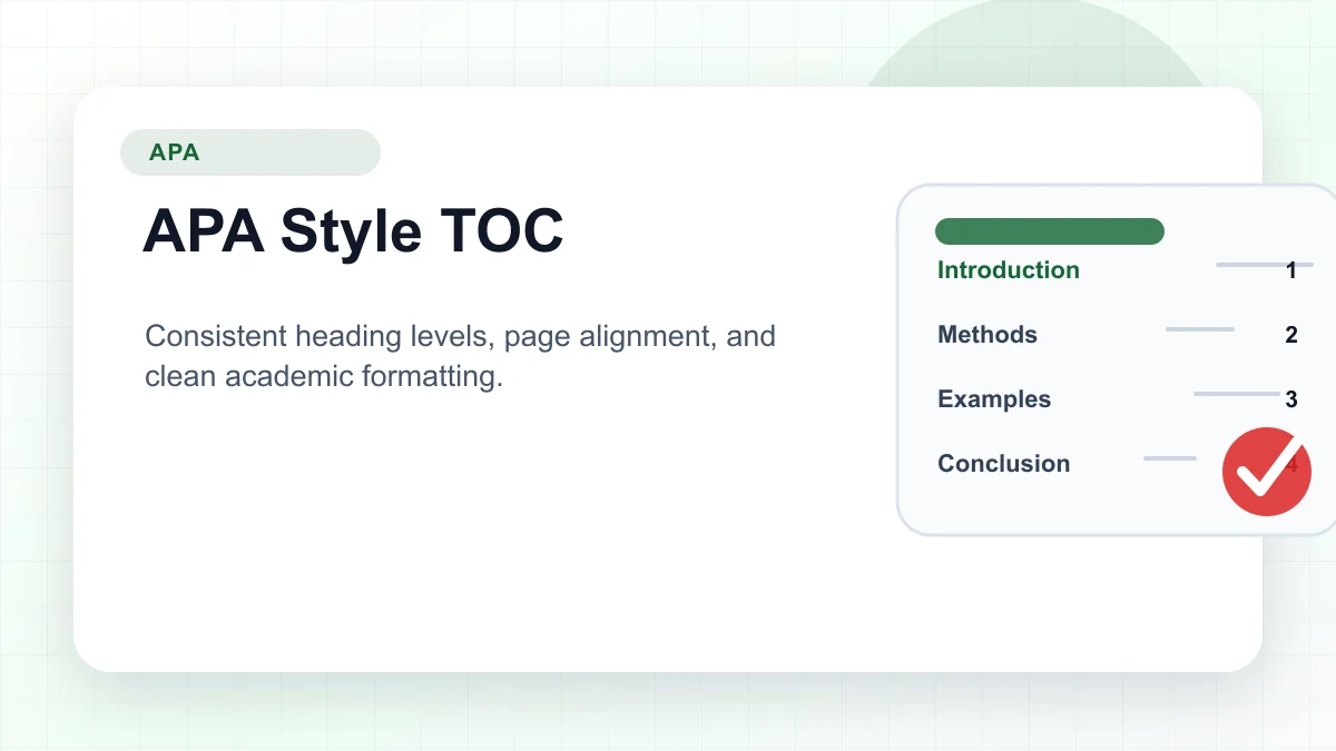 APA style table of contents example with level one and level two headings and right-aligned pages