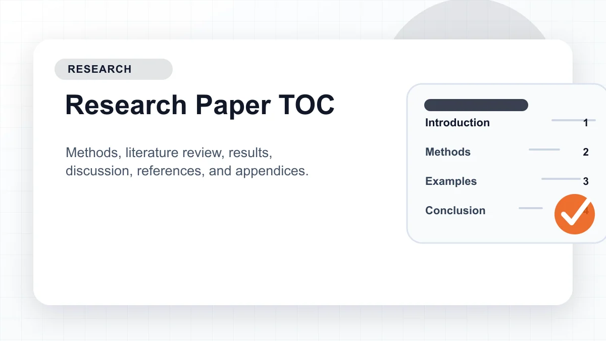 Research paper table of contents example with literature review, methods, results, discussion, and appendices