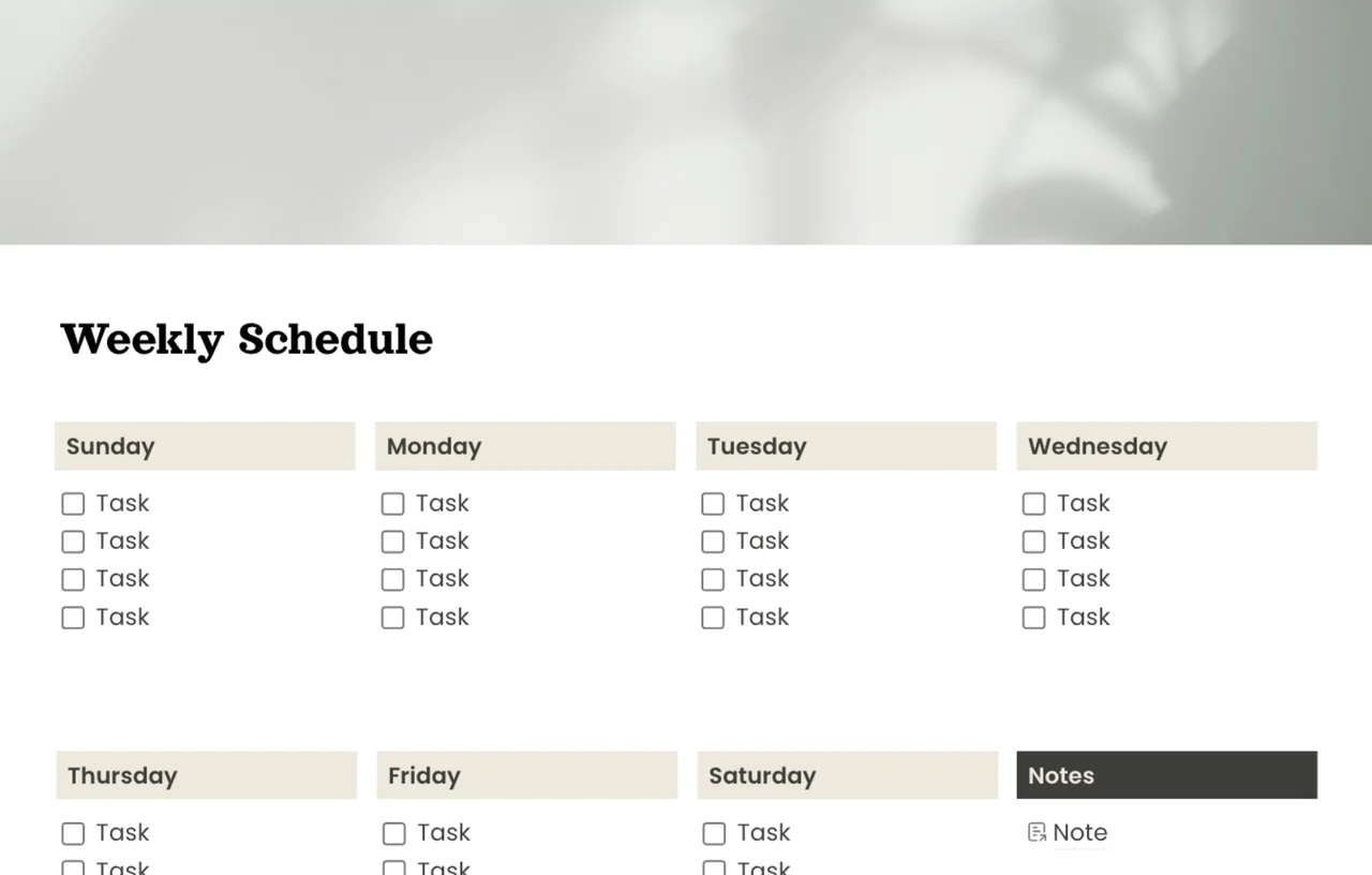 Simple weekly schedule template with organized time blocks for efficient task management and improved productivity
